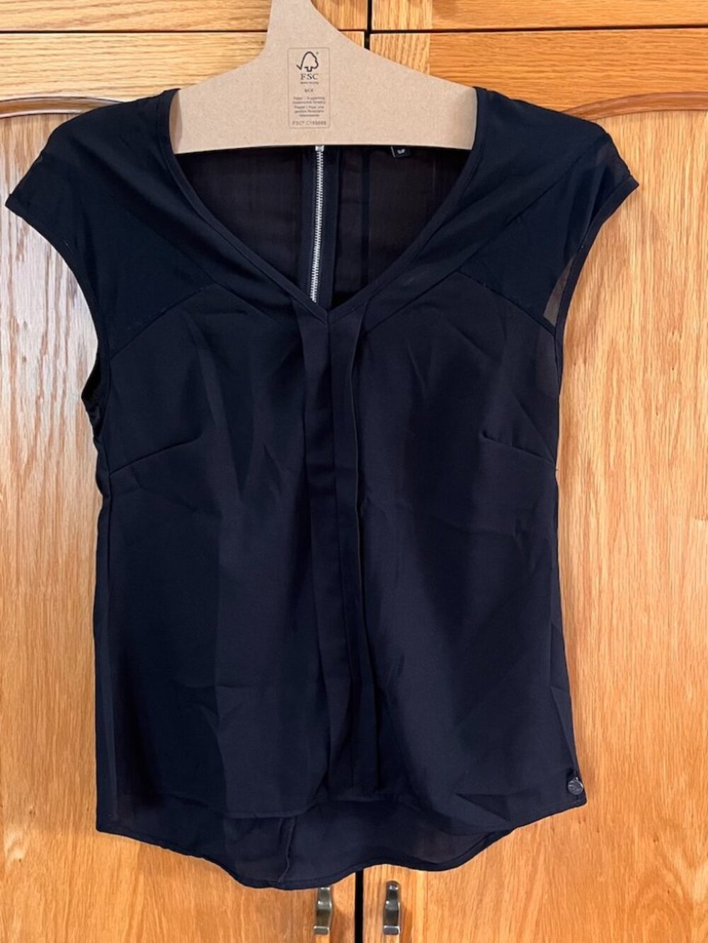 Black V-Neck Cap-Sleeve Shell Top